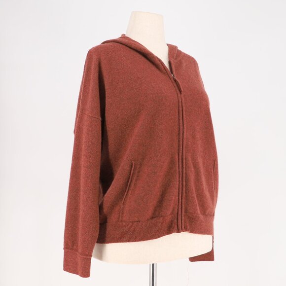 WRAP LONDON Cashmere Organic Cotton Zip-Up Hoodie Merlot Chilli Size US 14 - Picture 3 of 9